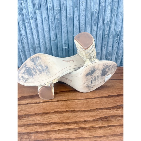 Sam Edelman Woven Raffia Block Heel Sandals Beige Metallic Silver Ankle Strap 7 - Picture 5 of 6